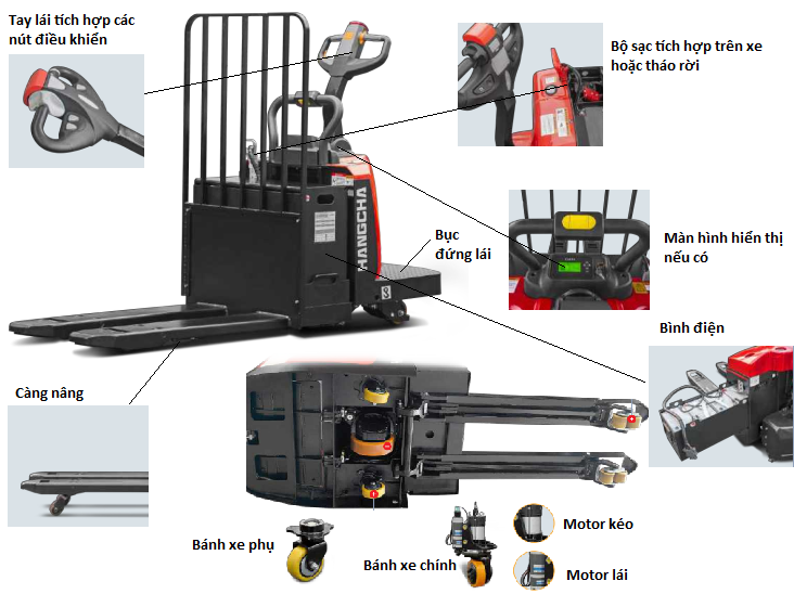 Cấu tạo chung của xe nâng tay điện đứng lái thấp HANGCHA